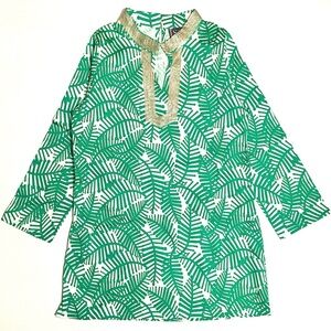 Sail to Sable STS Tunic Dress Mini Shift Luxe Leaves
Green White Metallic Gold 8